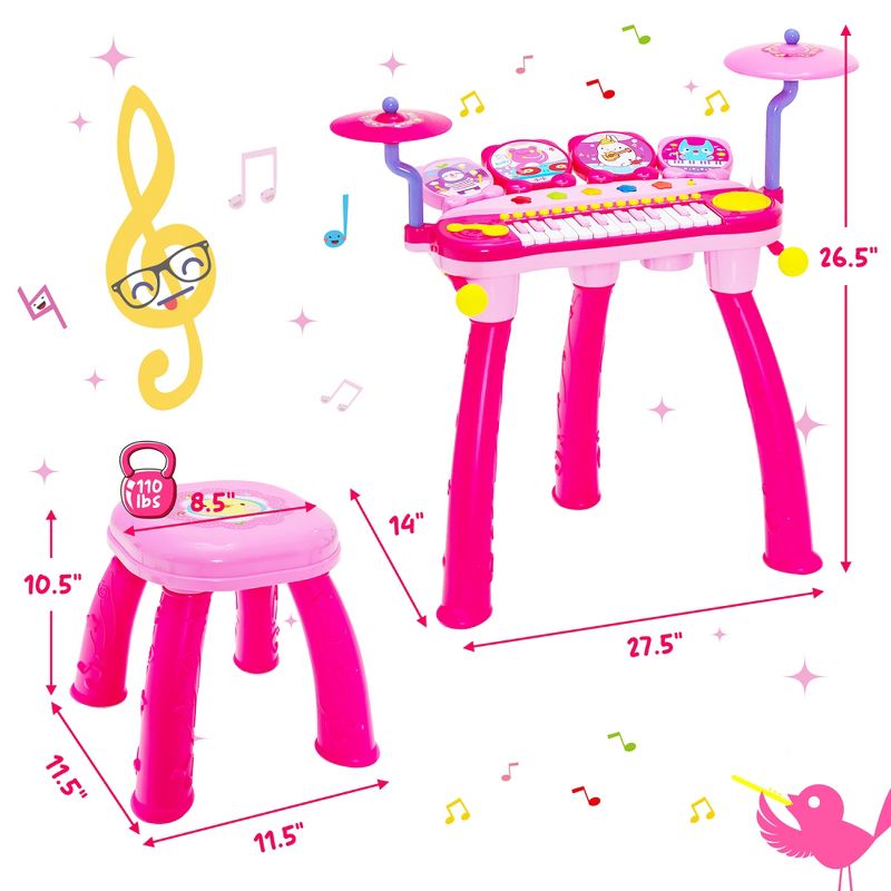 Costway 24 Key DJ Piano Keyboard Drum Toy Music Instrument w/MP3 Microphone Cymbal Pink\Blue, 4 of 11