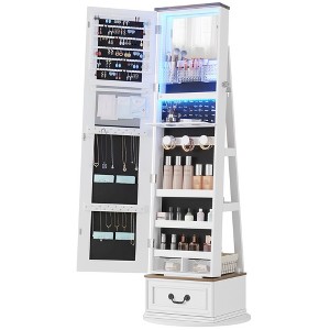 Fredees 360° Swivel Jewelry Organizer with Full-Length Mirror & Lights, Standing Armoire with Drawers, Large Jewelry & Makeup Storage - 1 of 4