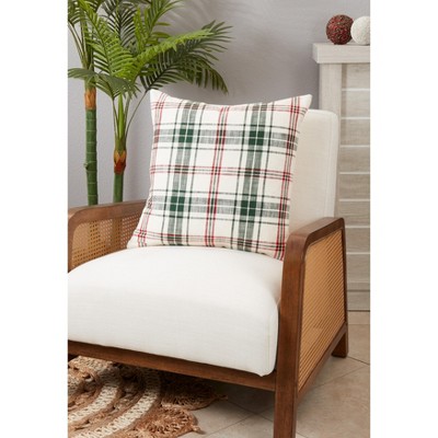Classic Comfort White and Green Plaid Down Filled Throw Pillow