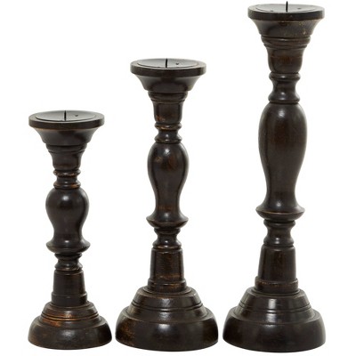 Elegant Espresso Wood Candle Holder Trio, 18" 15" 12"H