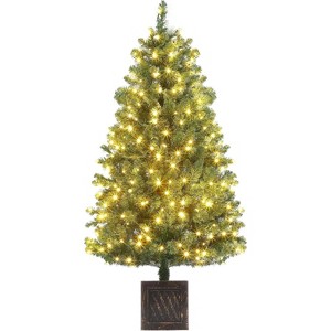 Acekool 4.5 Ft Pre-Lit Tree, Warm LED Lights, Artificial Tree with Vintage Potted Base for Home, Entrances - 1 of 4