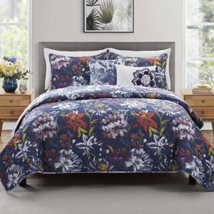 5pc Danny Reversible Floral Quilt Set Dark Blue - VCNY - 1 of 4