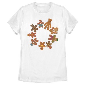 Women's Marvel Christmas Gingerbread Cookie Circle T-Shirt - 1 of 4