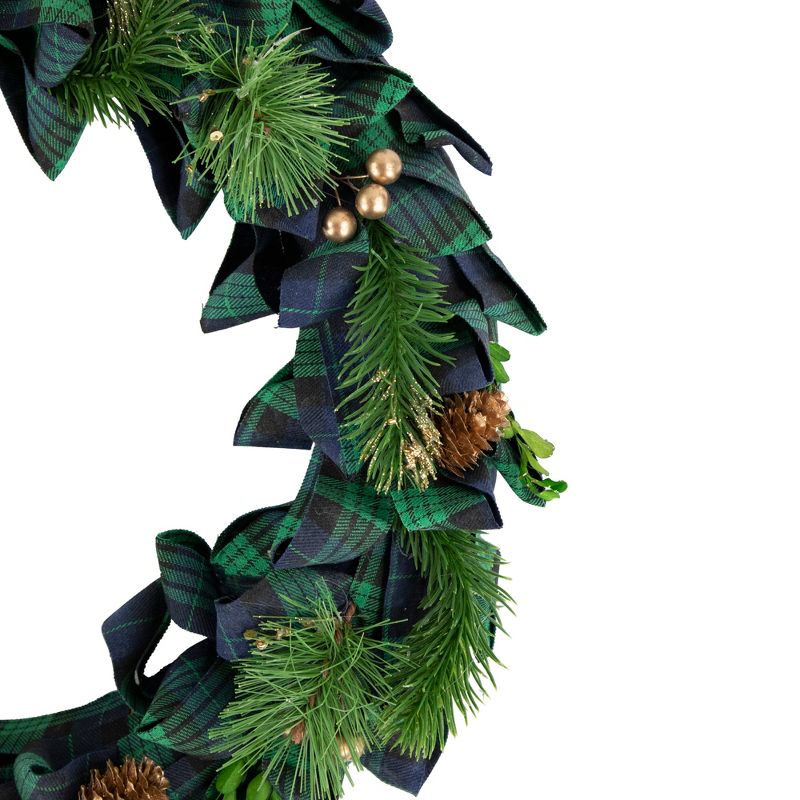 Northlight Blue and Green Plaid Bow Artificial Pine Christmas Wreath, 17.75-Inch, Unlit, 2 of 4