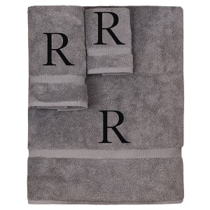 BC BARE COTTON Monogrammed Towel Set, Personalized Gift, Set of 3 - Gray - Black Block - 1 of 4