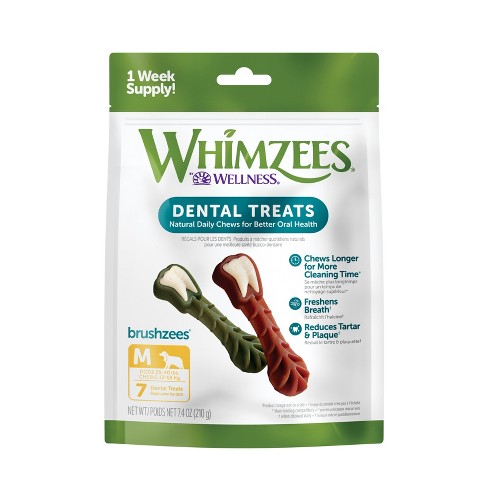 Whimzees By Wellness Brushzees Medium Dental Vegetable Flavor Dog Treats -  7.4oz : Target