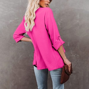 Clearlove Womens Blazer Jackets Roll Up Long Sleeve Open Front Loose Business Casual Coats with Pockets - 1 of 4