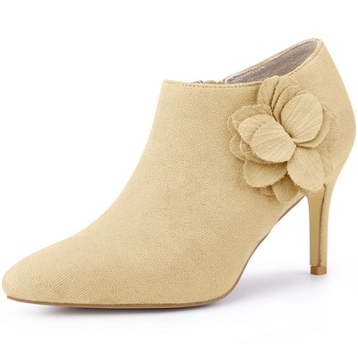BLISSFUL STEP Flower Pointed Toe Stiletto Heels Ankle Booties for Women