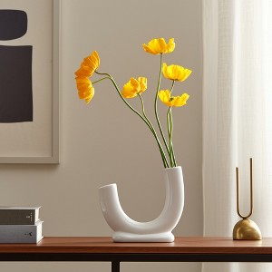 Sagebrook Home Ceramic U-Shaped Decorative Vase - Contemporary Abstract Style Vase - Unique Artistic Decor for Home or Office - 1 of 4