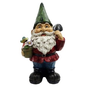 12" Polyresin Gnome With Flower Pot Statue - Alpine Corporation: Outdoor Decorative Sculpture for Patio & Garden - 1 of 4
