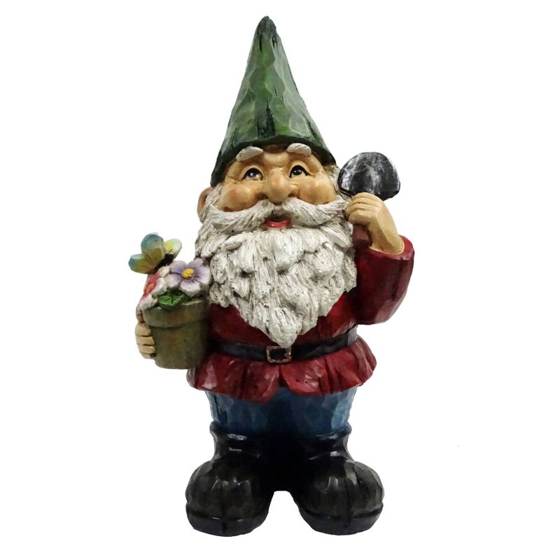 12&#34; Polyresin Gnome With Flower Pot Statue - Alpine Corporation, 1 of 4