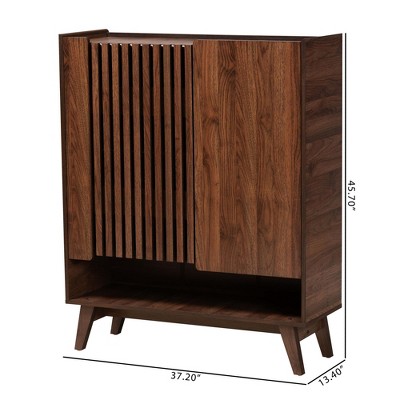Paricia Mid-Century Modern Walnut Brown Wood Shoe Cabinet