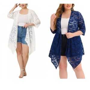 Women's Plus Size 2 Piece Draped Shawls Lightweight Open Front Lace Cardigans - Agnes Orinda - 1 of 4