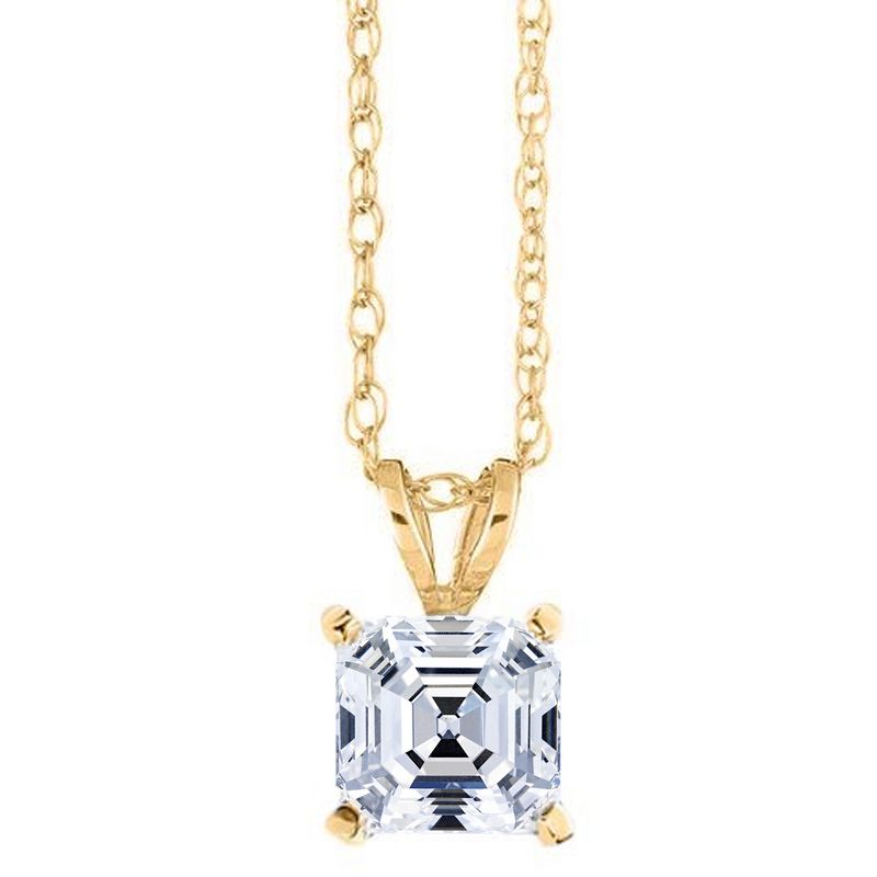 Pompeii3 2 CT Asscher Cut Solitaire Pendant Necklace in 14k White, Yellow, or Rose Gold, 1 of 3