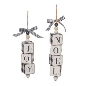 Transpac Glass 10.2 in. Multicolored Christmas Word Block Ornament Set of 2 - 1 of 3