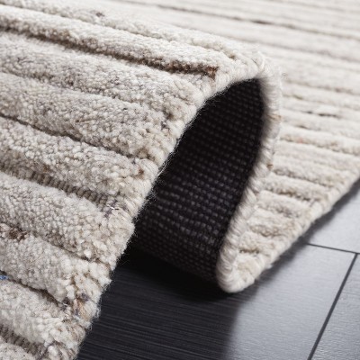 Beige Hand-Knotted Wool and Viscose 4'x6' Area Rug