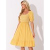 Allegra K Women's Square Neck Puff Short Sleeve Ruffle Summer Smocked Dress - 4 of 4