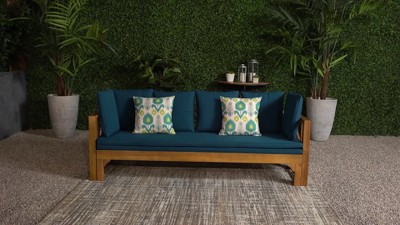 Long Beach Acacia Wood Extendable Daybed Sofa with Teal Cushions