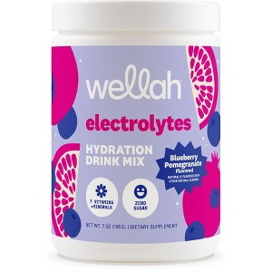 Wellah Electrolytes Powder (Blueberry Pomegranate) 50 Servings - Hydration Drink Mix, 7 Vitamins & Minerals, Zero Sugar - 1 of 4