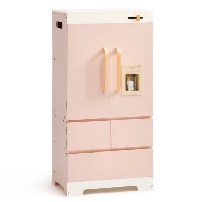 ROBOTIME Play Food And Toy Kitchens Play Kitchen Set, Fridge Refrigerator with Ice Dispenser, Kids Kitchen Accessories, Pink, 28.8"*45.5"*36.4"