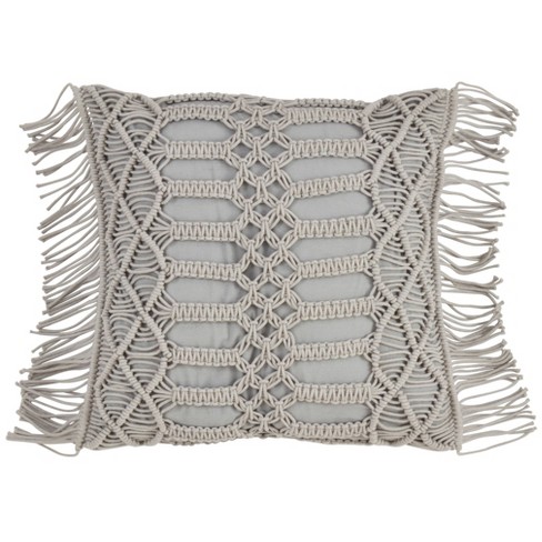 Life Styles Gray Lattice 18 Square Throw Pillow w/ Tassels