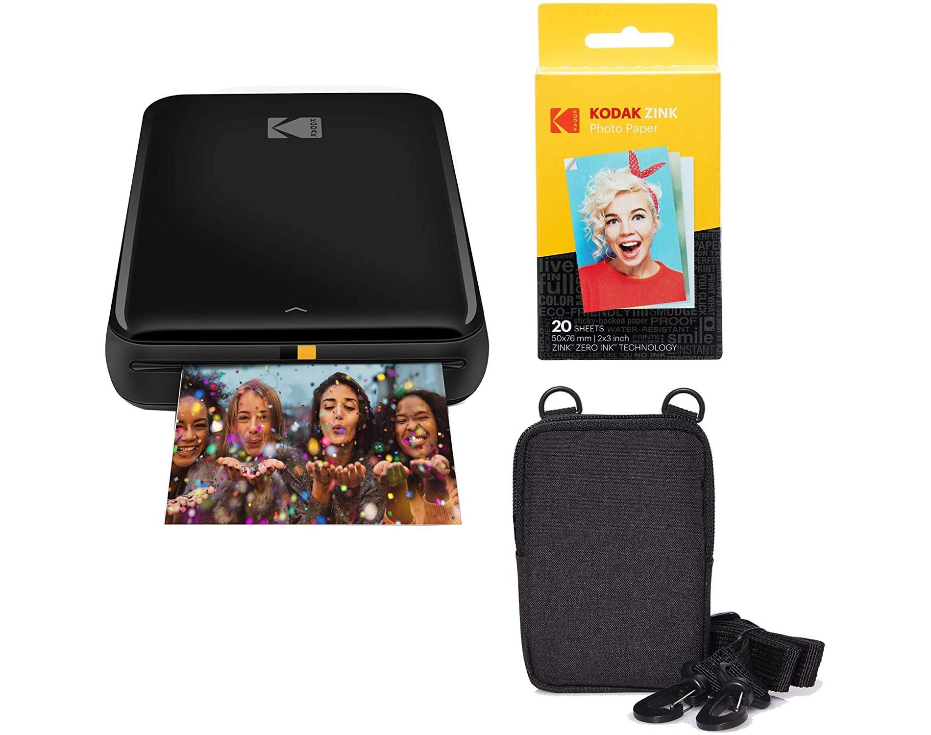 Kodak Step Mobile Instant Photo Printer 2x3" (Black) & Photo Paper Go Bundle for iOS & Android