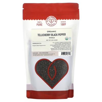 Pure Indian Foods Organic Whole Tellicherry Black Pepper, 8 oz (226 g)