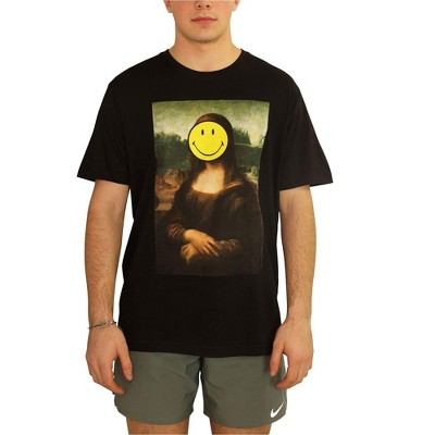 Elevenparis Mens Smiley Mona Lisa Graphic T-Shirt, Black, Medium