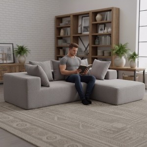 Whisen Modern L-Shaped Modular Sofa, Full Foam Compressed Sofa Couch with Soft Cushions, 5 Pillows - 1 of 4