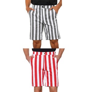Lars Amadeus Men's Regular Fit Chino Striped Pattern Shorts 2 Packs - 1 of 4