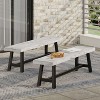 Vynxaria Sandblasted Light Gray Patio Benches - 63" Modern Industrial Outdoor Seating Set - 3 of 4