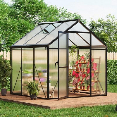 homfan Greenhouse for Outdoors,Polycarbonate Greenhouse with Roof Vent, Aluminum Walk-in Greenhouse for Outside Garden Backyard, Patio, Lawn
