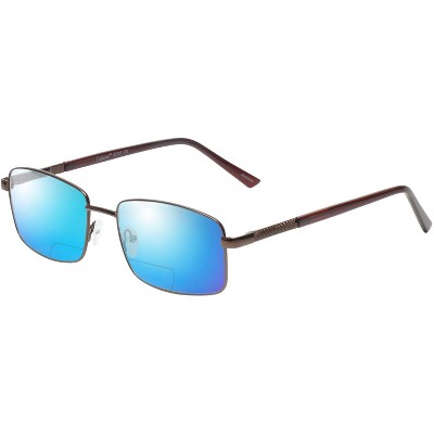 Enhance BIG&TALL EN4053 Mens Polarized Bi-Focal Sunglasses 41 Options Brown 61mm Blue Mirror +1.00
