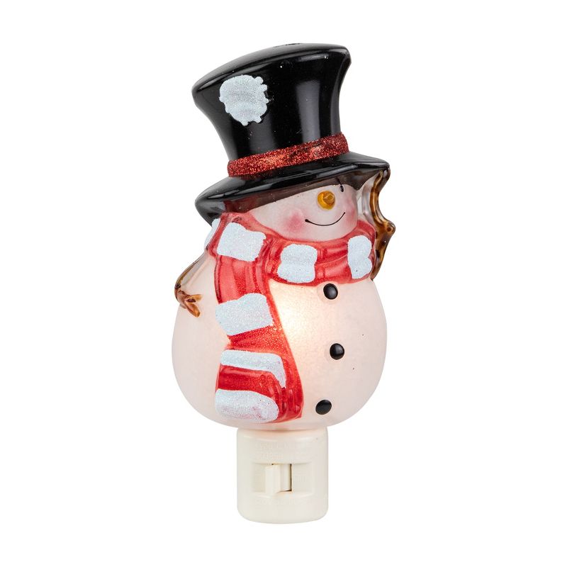 Northlight 6.5" White and Red Snowman in Black Top Hat Christmas Night Light, 1 of 6