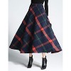 Women's Wool Plaid A-Line Skirt - Winter Warm Elastic Waist Pleated Long Skirt Dark Blue - 3 of 4