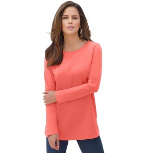 Roaman's Plus Size Cotton Ultimate Long Sleeve Crewneck Tee - 1 of 4