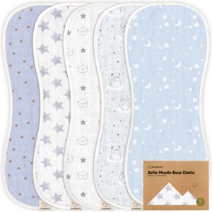 KeaBabies 5pk Organic Softe Muslin Burp Cloths for Baby Girls and Boys, Large Absorbent Burping Cloths for Babies, Baby Burp Clothes - 1 of 4