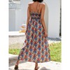 Womens Spaghetti Straps Summer Dresses Floral Sleeveless Beach Dress V Neck Drawstring High Waist A Line Casual Maxi Dress - 2 of 3