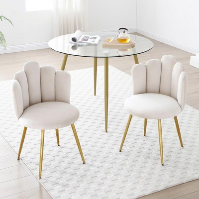 NicBex Modern Velvet Dining Chairs Set of 2,Upholstered Woven Chair with Metal Legs for Dining Room,Living Room,Kitchen,Beige