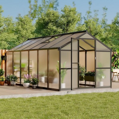 8x12 FT Greenhouse for Outdoors, Polycarbonate Greenhouse with Roof Vent