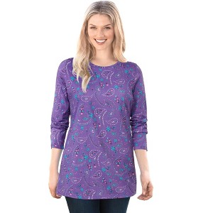 Woman Within Plus Size Perfect Printed Long-Sleeve Crewneck Tee - 1 of 4