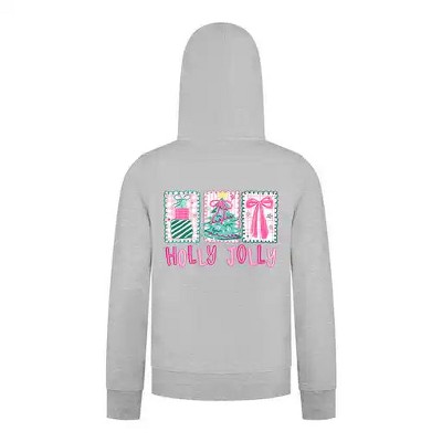 Everyday Kids Christmas Collection Holly Jolly Girls Zip Up Hoodie – Pink Holiday Sweatshirt