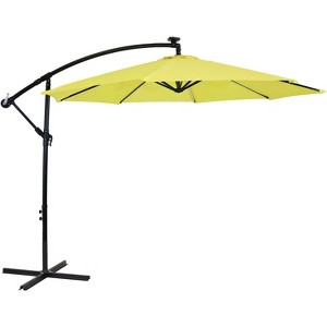 Sunnydaze Outdoor Steel Cantilever Offset Patio Umbrella with Solar LED Lights, Air Vent, Crank, and Base - 9' - 1 of 4