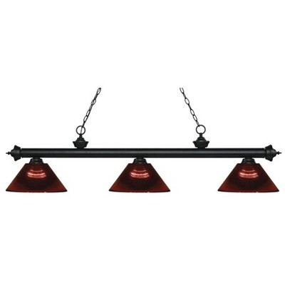 Riviera 3-Light Matte Black Pendant with Multi-Colored Tiffany Shades - 57.25" Long