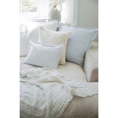 Sky Blue and White Pinstripe Linen Fringe Pillow