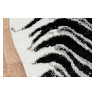 Acadia Black and White Faux Fur Zebra Area Rug