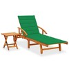 vidaXL Patio/Garden Solid Acacia Wood Sun Lounger with Green Cushion and Integrated Pull-Out Table, Adjustable, Portable, 50.13 Pounds - 2 of 4