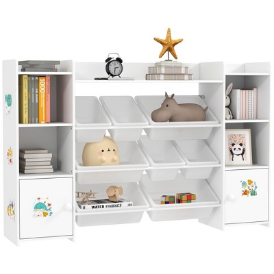 Qaba Kids Toy Storage Organizer, Toy Organizers and Storage with Bookshelf, 8 Removable Storage Bins, for Playroom, Nursery, Room, White