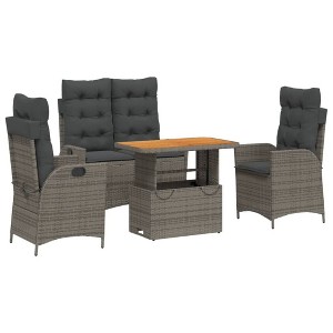 vidaXL Patio Dining Set with Cushions - 4 Piece PE Rattan Outdoor Reclining Chairs-Adjustable Bench and Lift-Up Table - 1 of 4