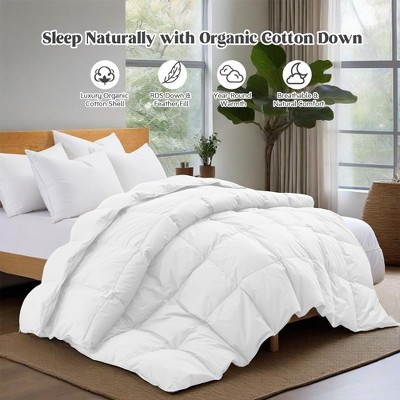 Puredown All Season Organic Cotton Down Comforter - 100% Natural, Chemical-Free, Medium Warmth Duvet Insert